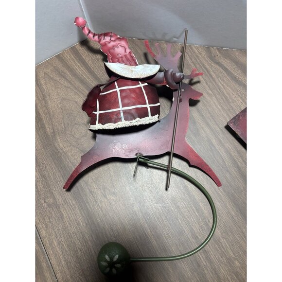 Folk Art Pendulum Santa Claus Riding Reindeer Metal Rustic Christmas Decor - Picture 5 of 13